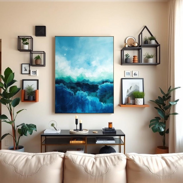 A beautifully arranged wall in a cozy living room