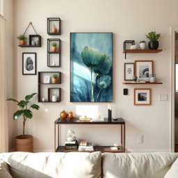 A beautifully arranged wall in a cozy living room