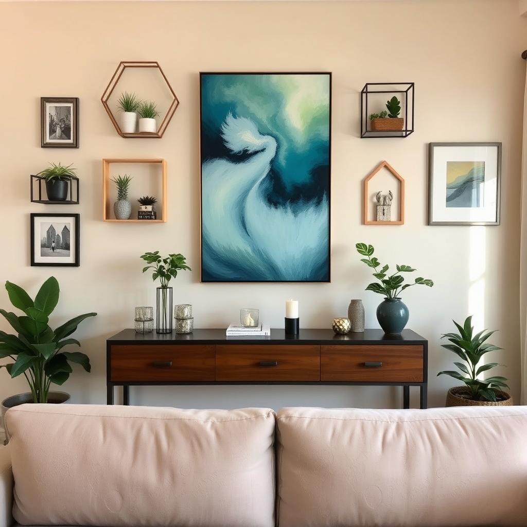 A beautifully arranged wall in a cozy living room