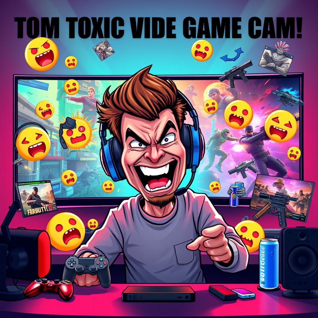 A digital collage representing the theme of 'Toxic Video Game YouTubers'