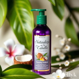 A luxurious treatment bottle for nourishing hair care, featuring a sleek design with a vibrant purple body and a green cap