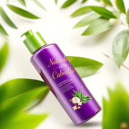 A luxurious treatment bottle for nourishing hair care, featuring a sleek design with a vibrant purple body and a green cap