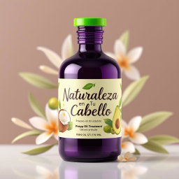 A beautifully crafted pre-poo oil treatment bottle designed for hair care, featuring a sleek and elegant glass container in a deep purple shade with a vibrant green cap