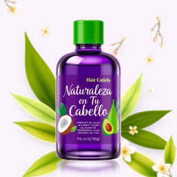 A beautifully crafted pre-poo oil treatment bottle designed for hair care, featuring a sleek and elegant glass container in a deep purple shade with a vibrant green cap