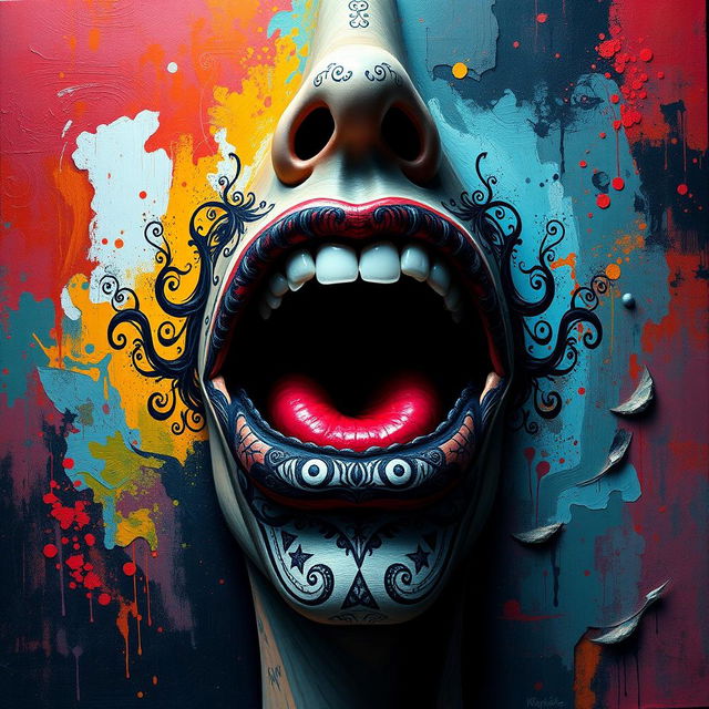 A surreal and stylized art piece featuring a striking exploration of contrast and form