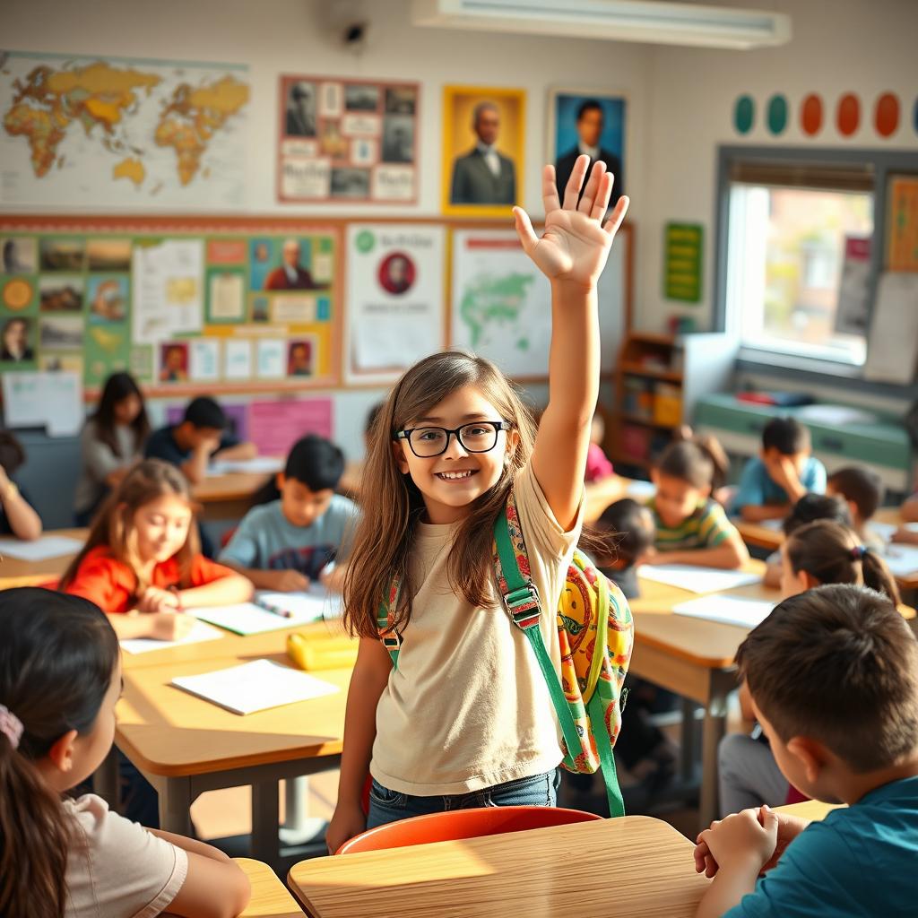A vibrant classroom setting filled with diverse students engaged in social studies activities