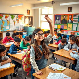 A vibrant classroom setting filled with diverse students engaged in social studies activities