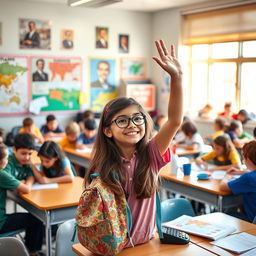 A vibrant classroom setting filled with diverse students engaged in social studies activities