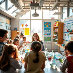 A vibrant and captivating educational scene in a modern science classroom named 'Sofia'