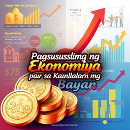 A vibrant poster theme titled 'Pagsususlong ng Ekonomiya para sa Kaunlaran ng Bayan' showcasing the elements of economic growth