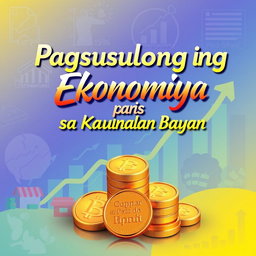A vibrant poster theme titled 'Pagsususlong ng Ekonomiya para sa Kaunlaran ng Bayan' showcasing the elements of economic growth