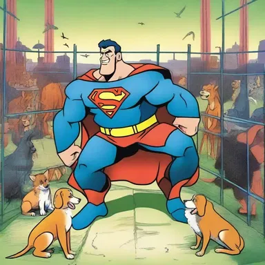 In the cartoon, the superhero affranchised the imprisoned animals, giving them freedom from their captors.