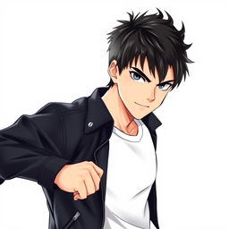 A central male character with a confident expression, standing in a powerful pose