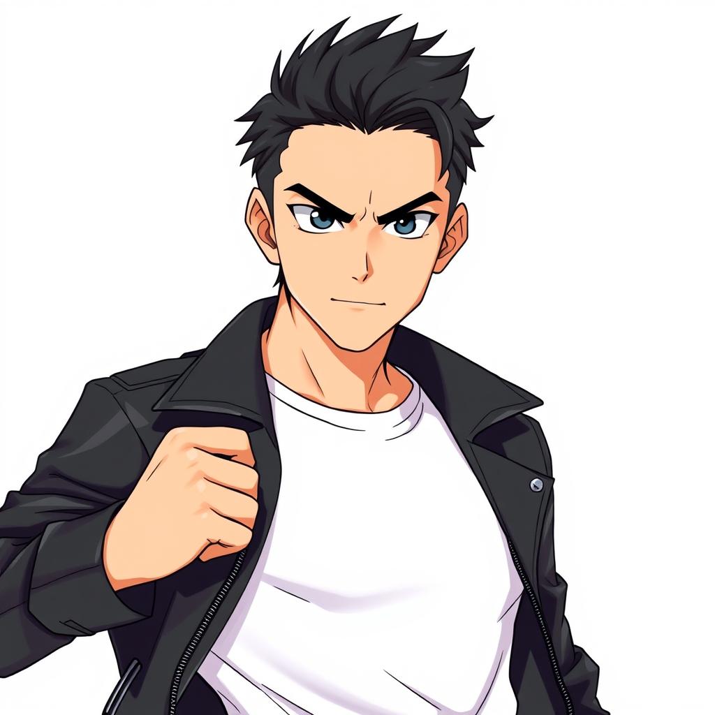 A central male character with a confident expression, standing in a powerful pose