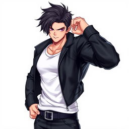A central male character with a confident expression, standing in a powerful pose
