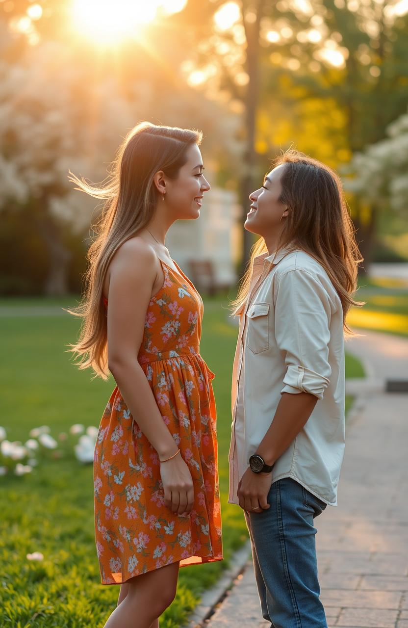 A romantic scene depicting a love at first sight moment between two individuals