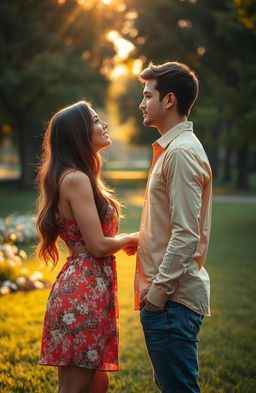 A romantic scene depicting a love at first sight moment between two individuals