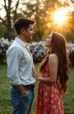 A romantic scene depicting a love at first sight moment between two individuals