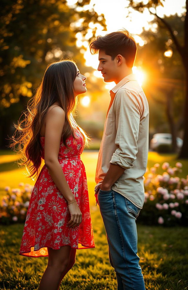 A romantic scene depicting a love at first sight moment between two individuals