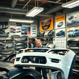 A realistic car spare parts shop specializing in body parts