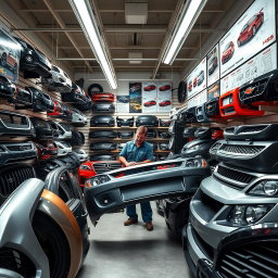 A realistic car spare parts shop specializing in body parts