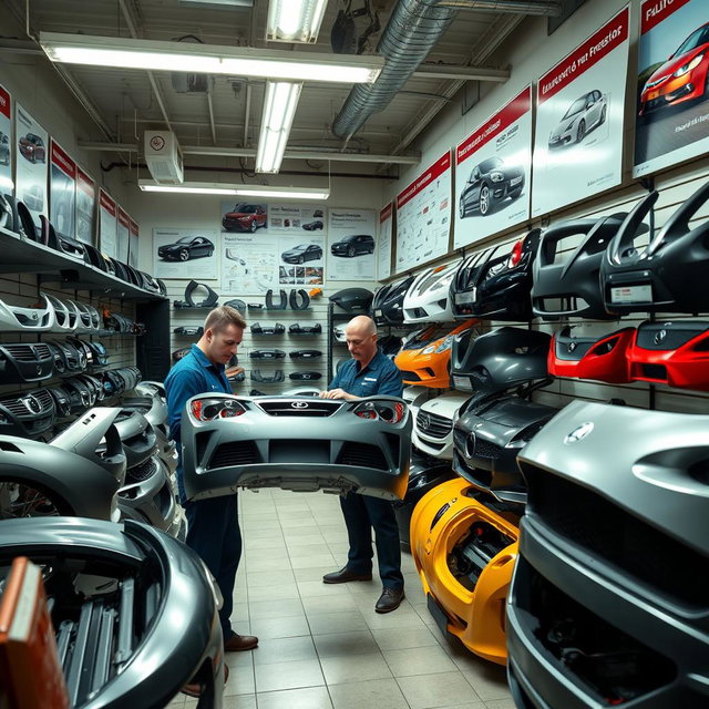 A realistic car spare parts shop specializing in body parts