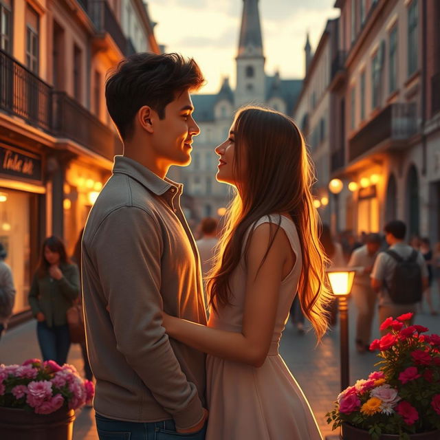 A captivating romantic scene illustrating a love at first sight story