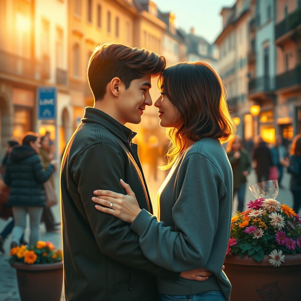 A captivating romantic scene illustrating a love at first sight story