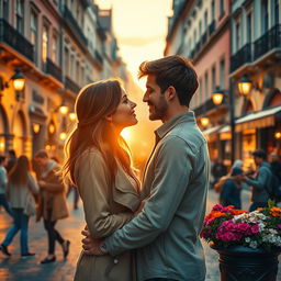 A captivating romantic scene illustrating a love at first sight story
