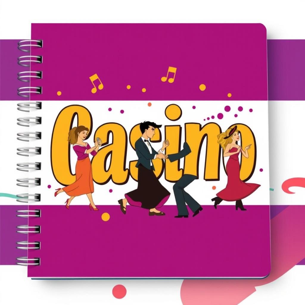 A vibrant notebook cover design featuring the word 'Casino' in bold, stylized lettering