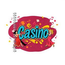A vibrant notebook cover design featuring the word 'Casino' in bold, stylized lettering