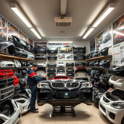 A realistic car spare parts shop specializing in Iranian car body parts, covering an area of 40 square meters