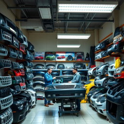 A realistic car spare parts shop specializing in Iranian car body parts, covering an area of 40 square meters