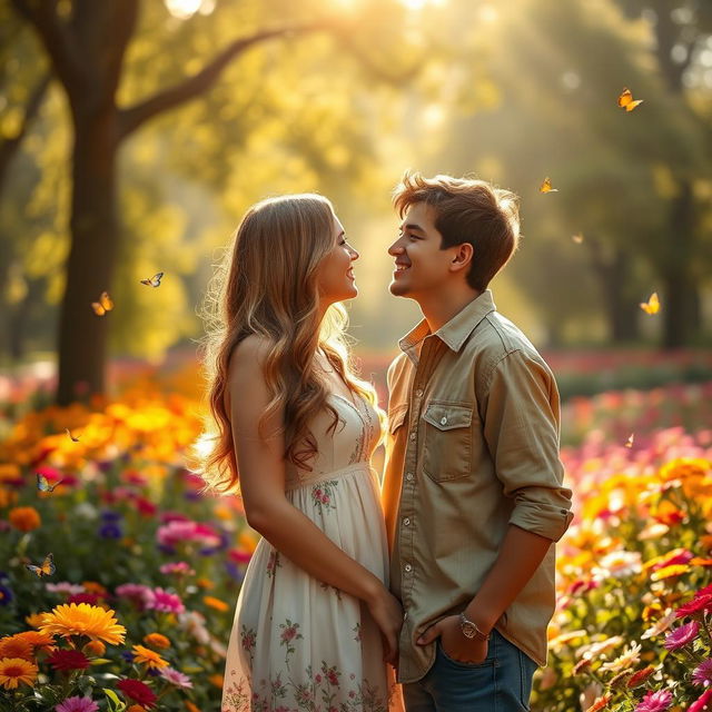 A romantic scene capturing 'love at first sight'