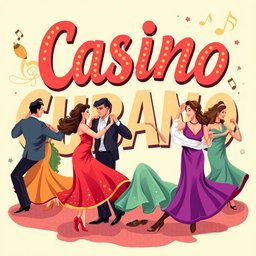 A vibrant illustration featuring the words 'Casino Cubano' artistically integrated into the background