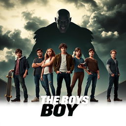 A movie poster for 'The Boys', featuring six diverse teenagers standing confidently in the foreground