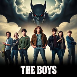A movie poster for 'The Boys', featuring six diverse teenagers standing confidently in the foreground