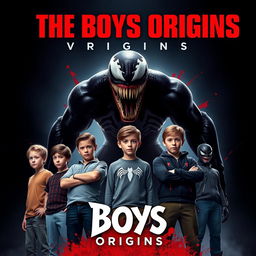 A movie poster featuring six boys standing in front of Carnage from Venom, who looms menacingly as the villain