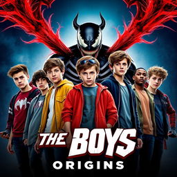 A movie poster showcasing six teenage boys, all uniquely styled and energetic, standing confidently in the foreground