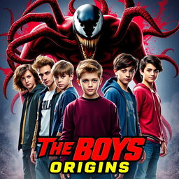 A movie poster showcasing six teenage boys, all uniquely styled and energetic, standing confidently in the foreground