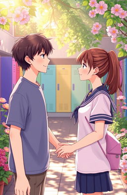 A nostalgic scene depicting a sweet moment from a junior high school romance