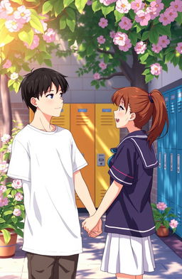 A nostalgic scene depicting a sweet moment from a junior high school romance