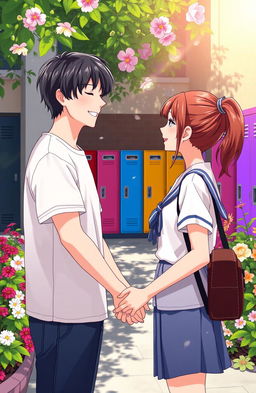 A nostalgic scene depicting a sweet moment from a junior high school romance