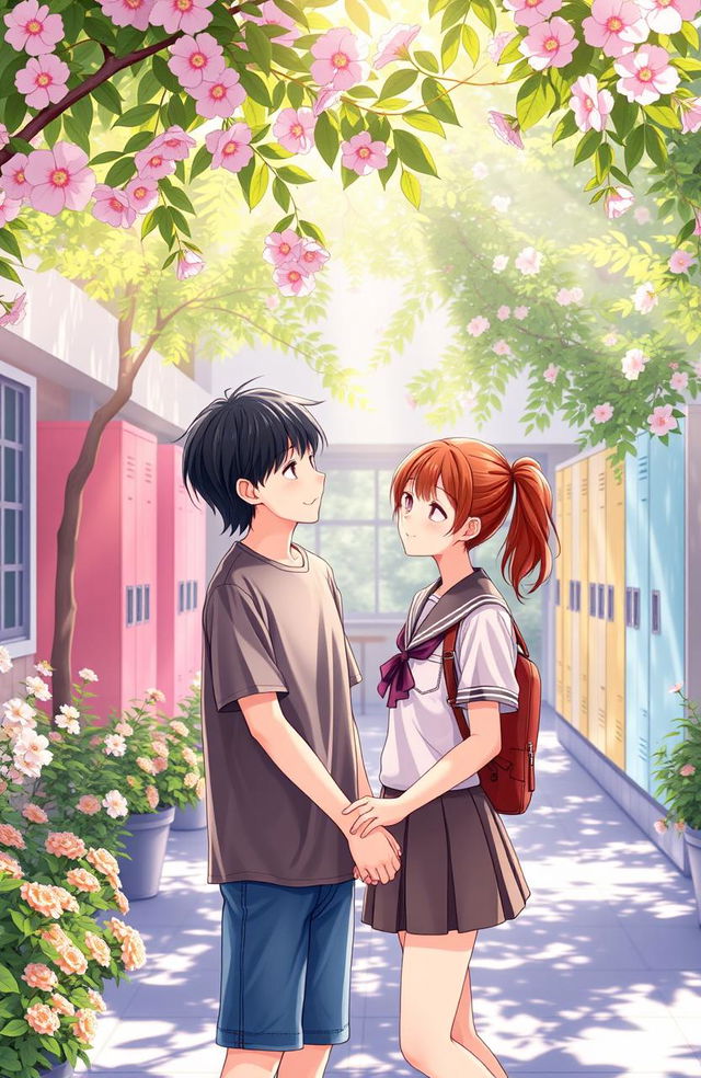A nostalgic scene depicting a sweet moment from a junior high school romance