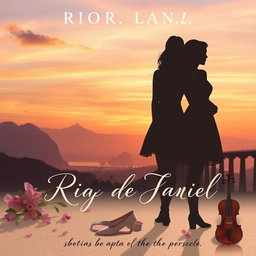 A tranquil landscape of Rio de Janeiro at sunset, with soft hues of orange, pink, and lilac in the sky