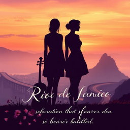 A tranquil landscape of Rio de Janeiro at sunset, with soft hues of orange, pink, and lilac in the sky