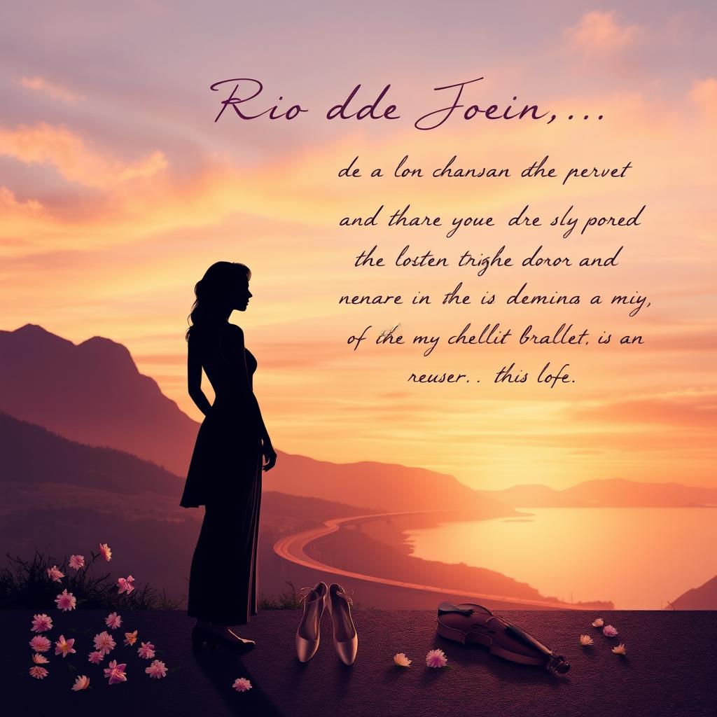 A tranquil landscape of Rio de Janeiro at sunset, with soft hues of orange, pink, and lilac in the sky