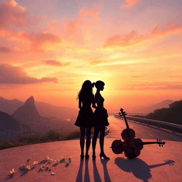 A peaceful sunset landscape of Rio de Janeiro, showcasing soft hues of orange, pink, and lavender in the sky