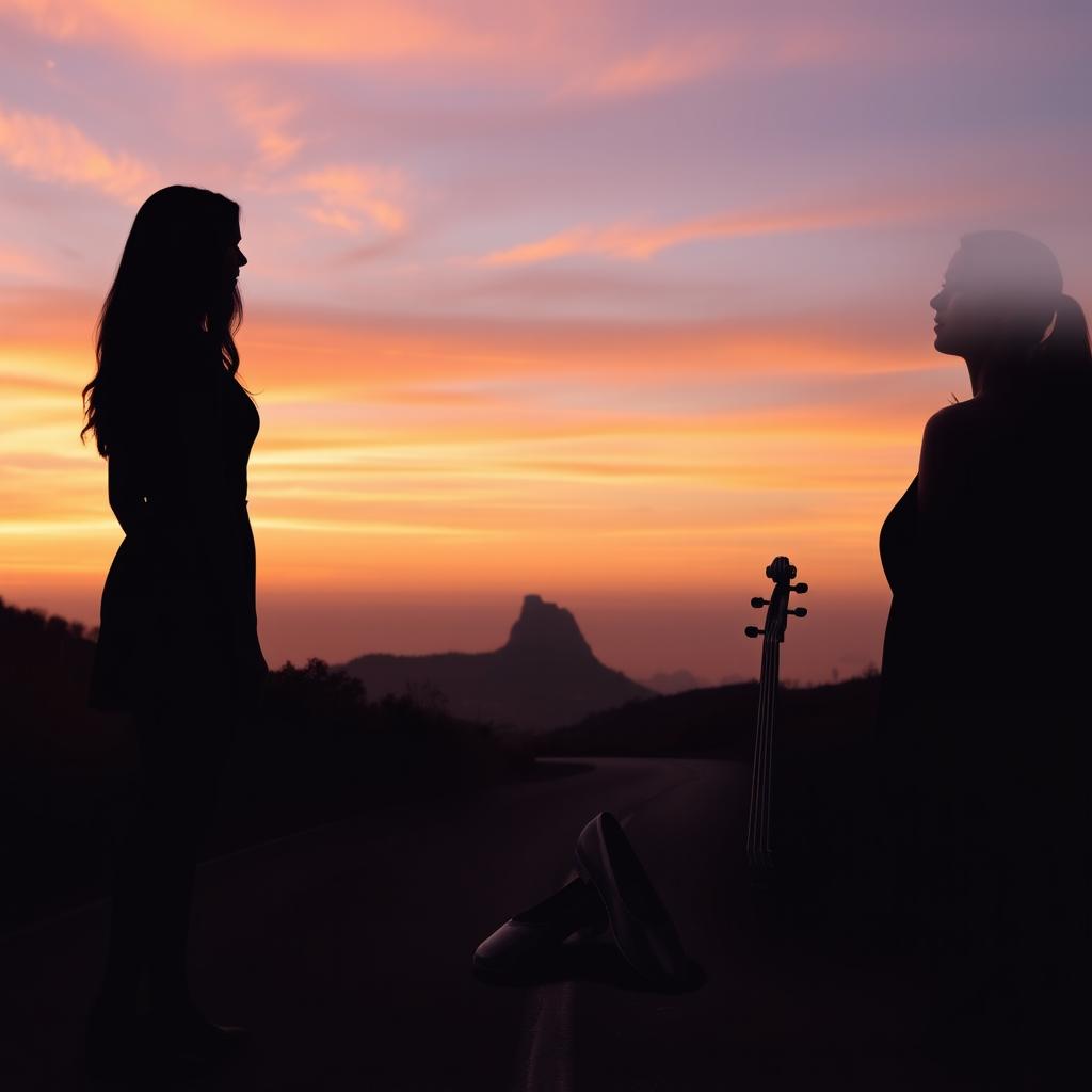 A tranquil landscape of Rio de Janeiro at sunset, featuring soft hues of orange, pink, and lilac in the sky