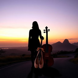 A tranquil landscape of Rio de Janeiro at sunset, featuring soft hues of orange, pink, and lilac in the sky